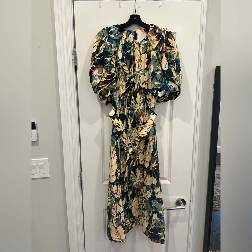 Acler Harlow Floral Print Midi Dress Belt Puff Sleeve - Picture 8 of 11